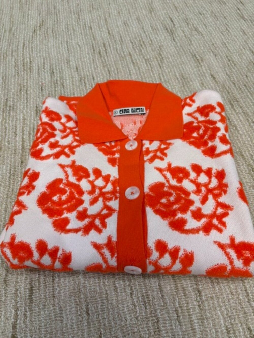 Ciao Lucia Orange and White Floral Button-Down Top